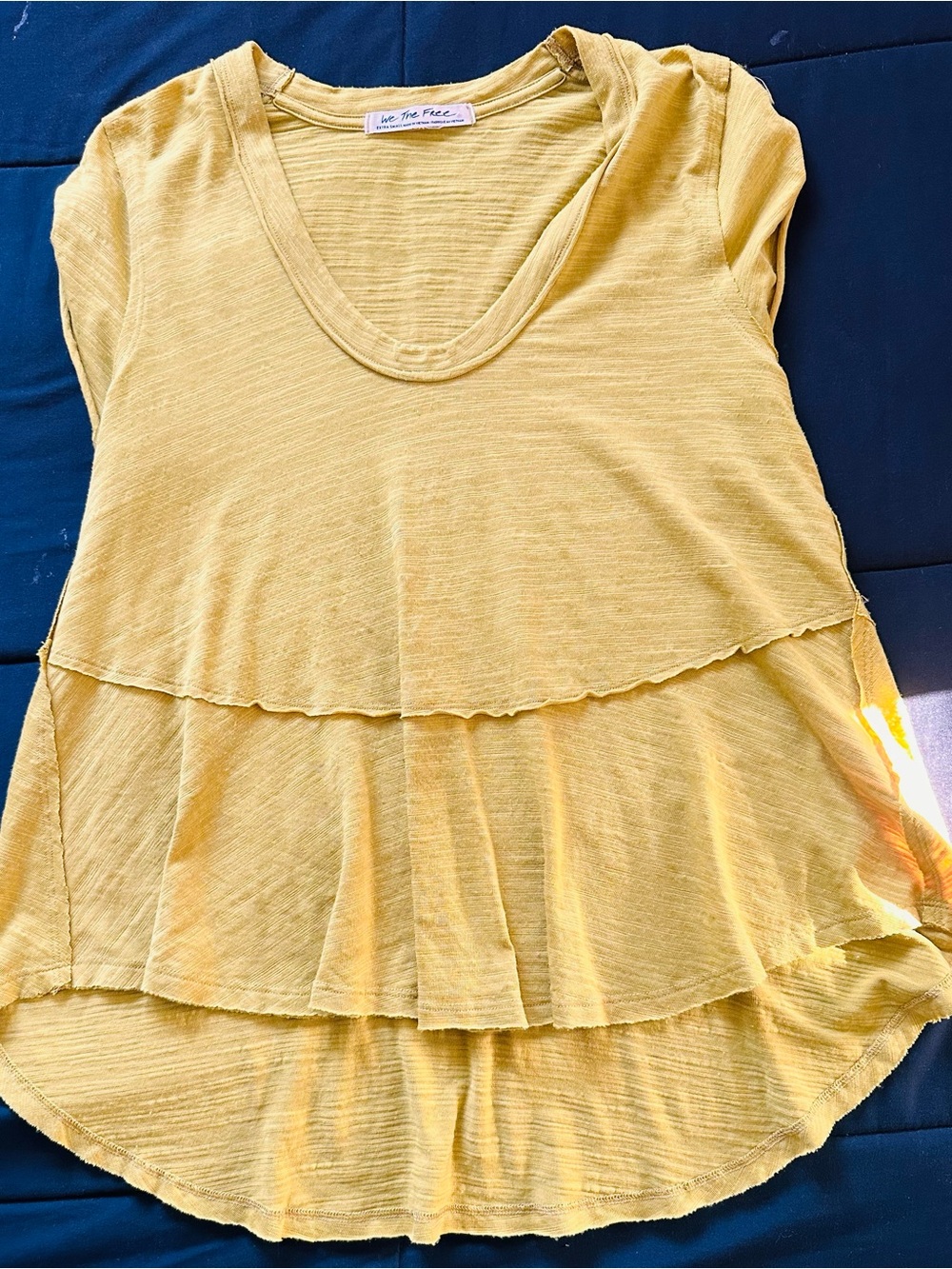 We The Free Free People Mustard Layered Bubble Hem Tee XS
